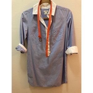 J. Crew Blue Button-Down Collared Shirtdress with White Cuffs & Lapel | Size 0P